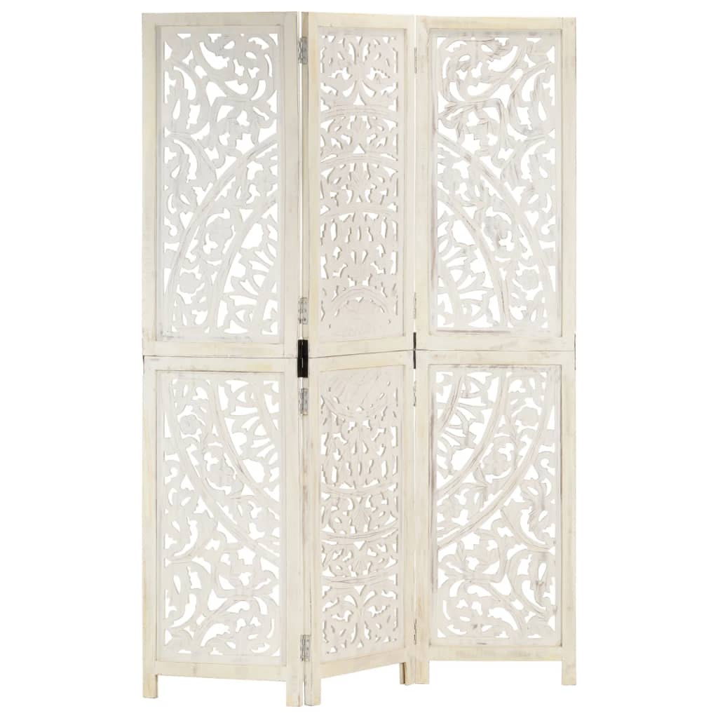 Hand carved 3-Panel Room Divider White 120x165 cm