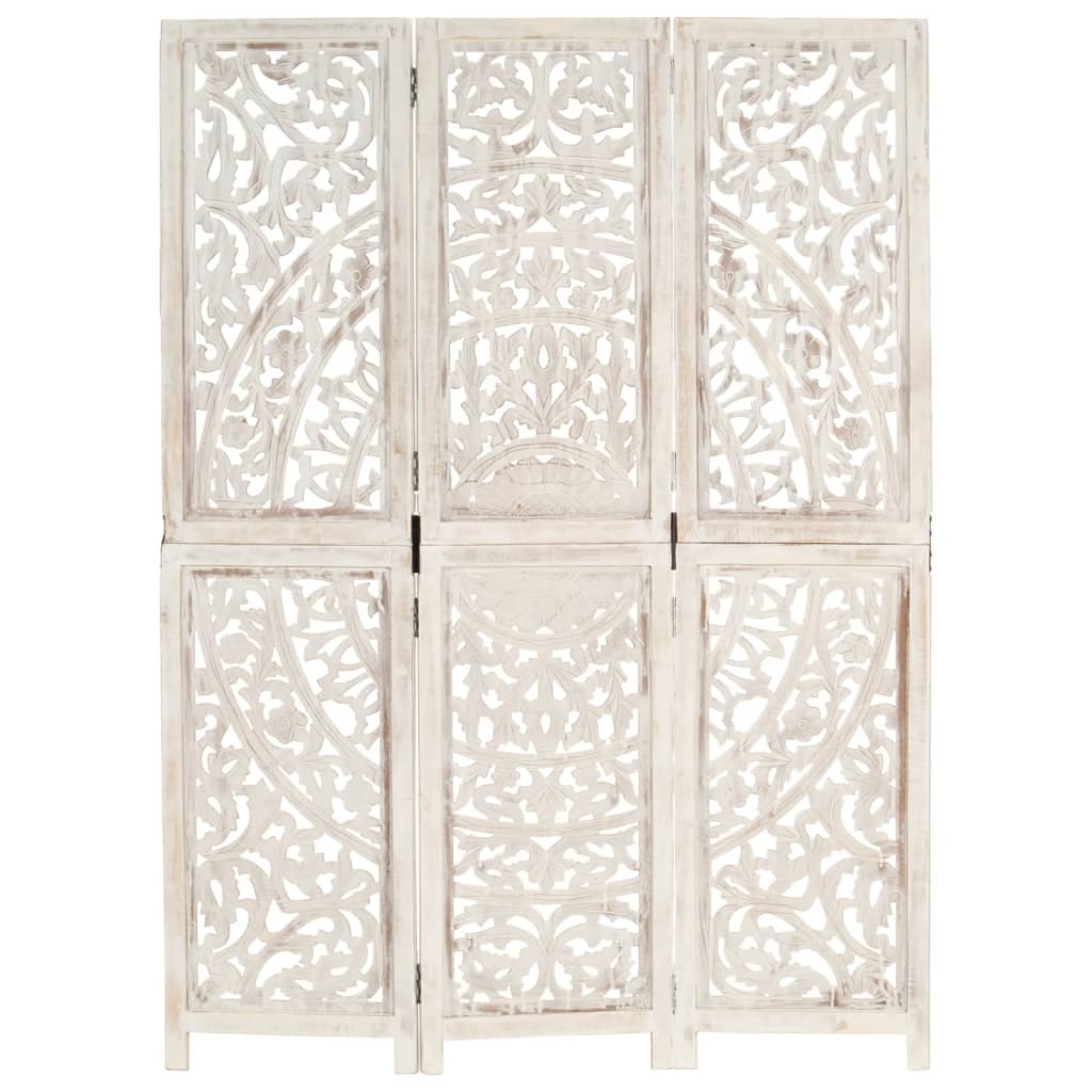 Hand carved 3-Panel Room Divider White 120x165 cm