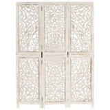 Hand carved 3-Panel Room Divider White 120x165 cm - Rear View