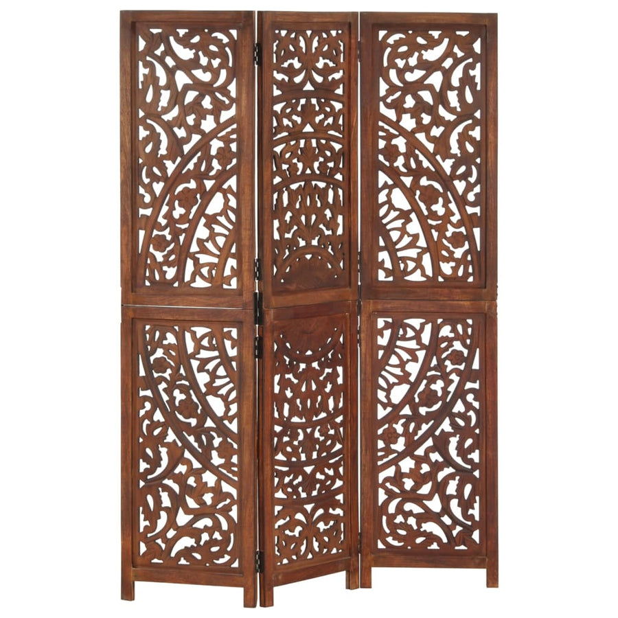 Hand carved 3-Panel Room Divider Brown 120x165 cm