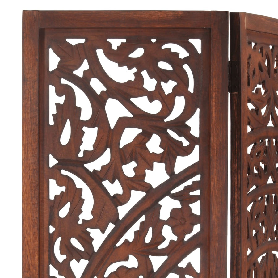 Hand carved 3-Panel Room Divider Brown 120x165 cm
