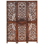 Hand carved 3-Panel Room Divider Brown 120x165 cm