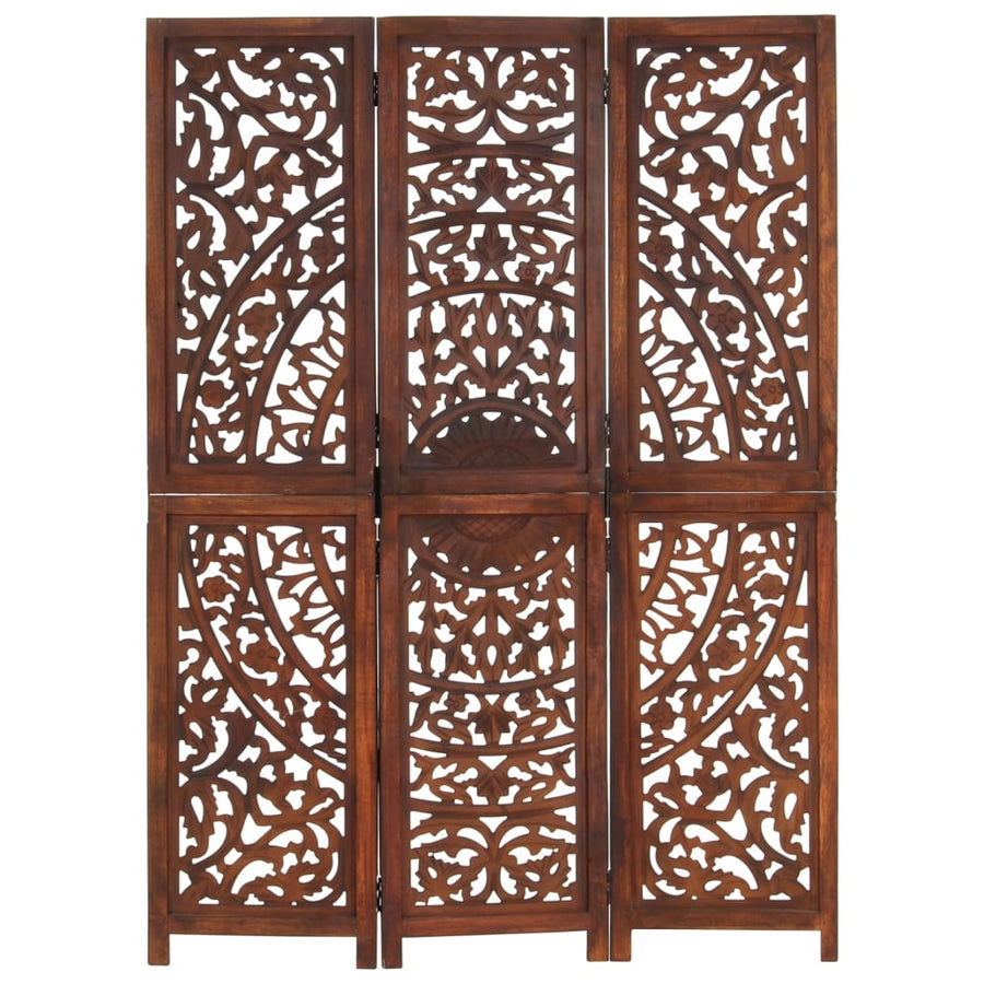 Hand carved 3-Panel Room Divider Brown 120x165 cm