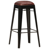 Bar Stools 4 pcs Black Real Leather - Front View