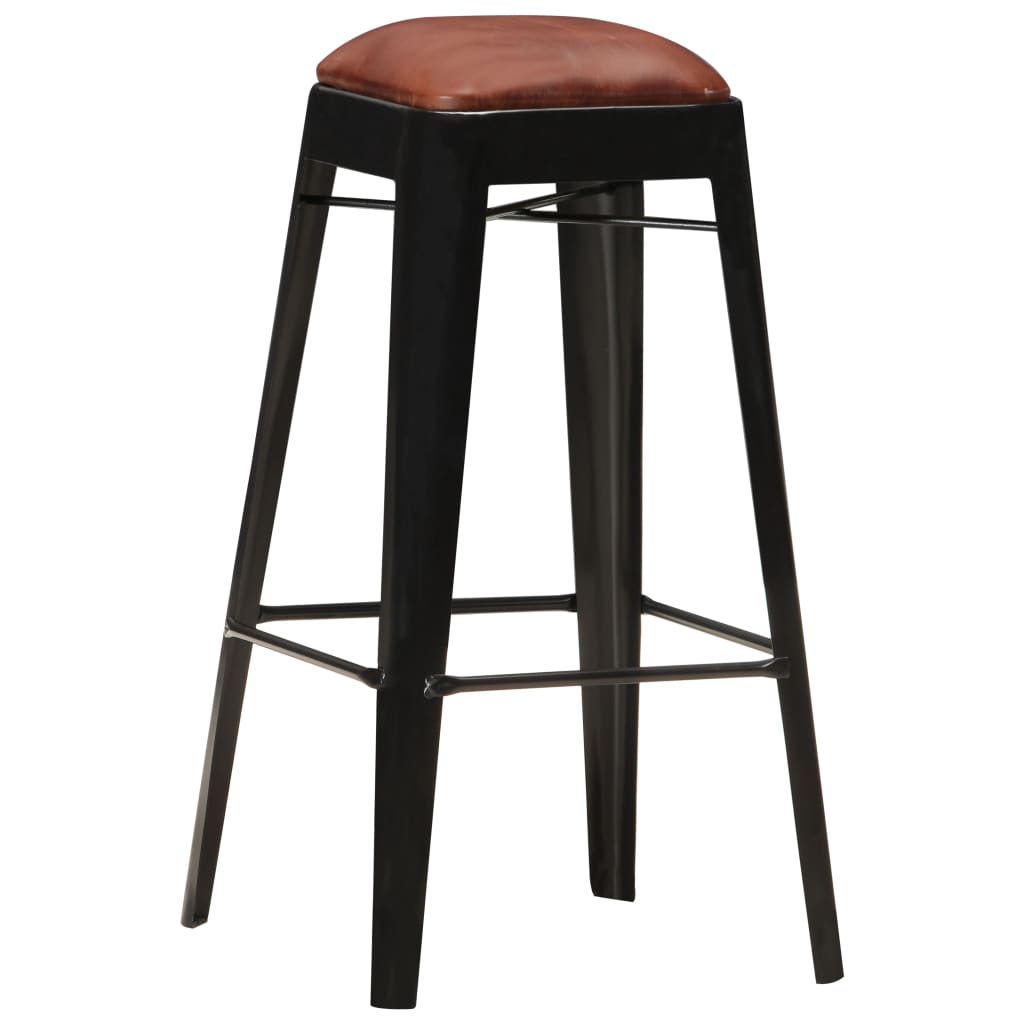 Bar Stools 4 pcs Black Real Leather
