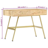 Writing Desk with Drawers 100x55x75 cm Solid Mango Wood - Rear View