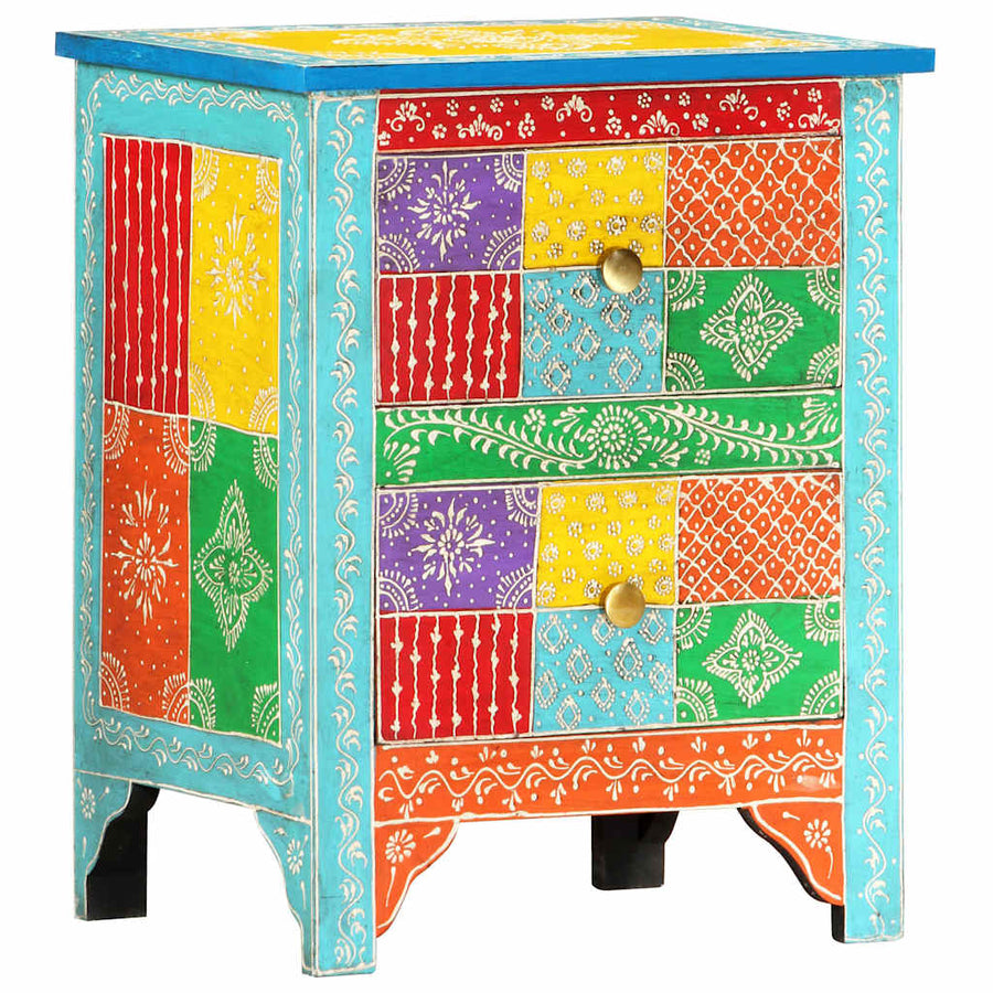 Hand Painted Bedside Cabinet 40x30x50 cm Solid Mango Wood