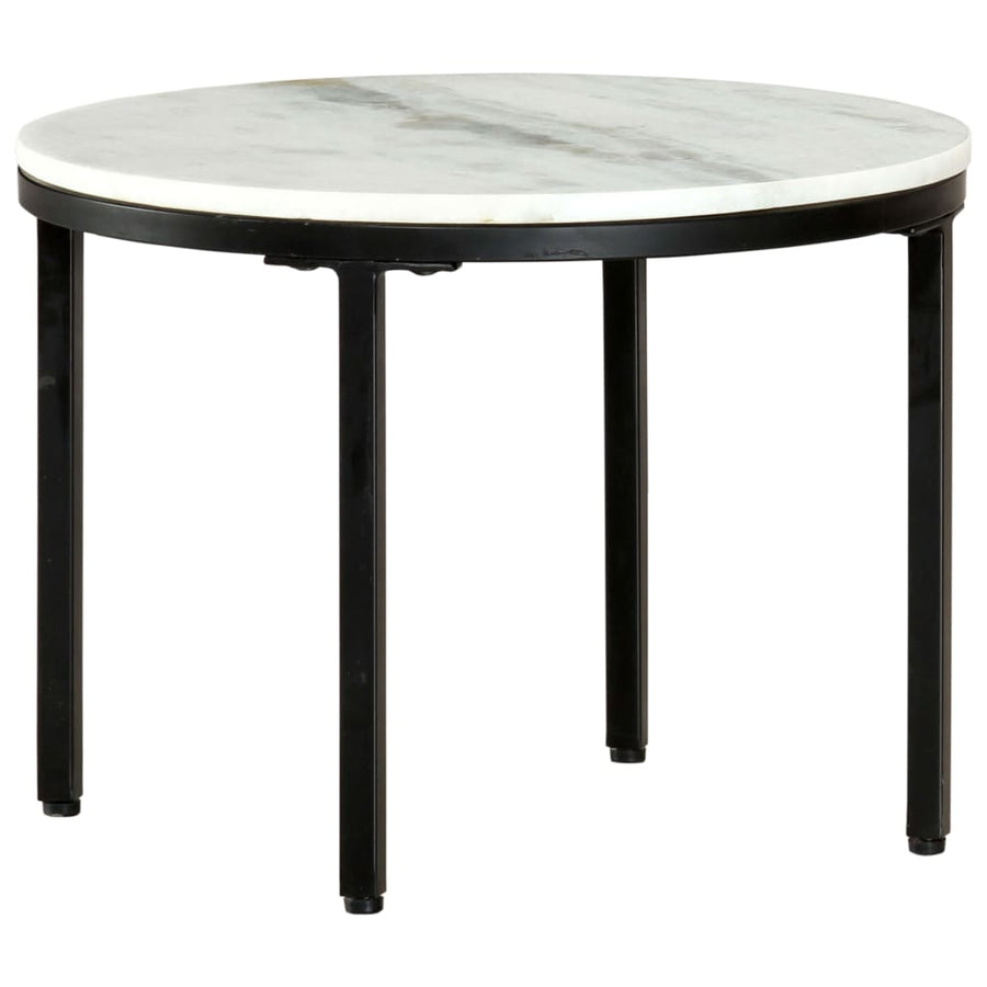 Coffee Table White and Black Ø50 cm Real Solid Marble