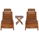 3 Piece Sunlounger with Tea Table Solid Wood Acacia - Front View