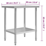 Kitchen Work Table 80x60x85 cm Stainless Steel - Close-Up Angle