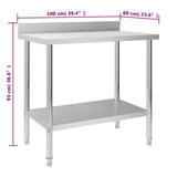 Kitchen Work Table with Backsplash 100x60x93 cm Stainless Steel - Close-Up Angle