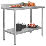 Kitchen Work Table with Backsplash 120x60x93 cm Stainless Steel - Front View