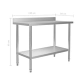 Kitchen Work Table with Backsplash 120x60x93 cm Stainless Steel