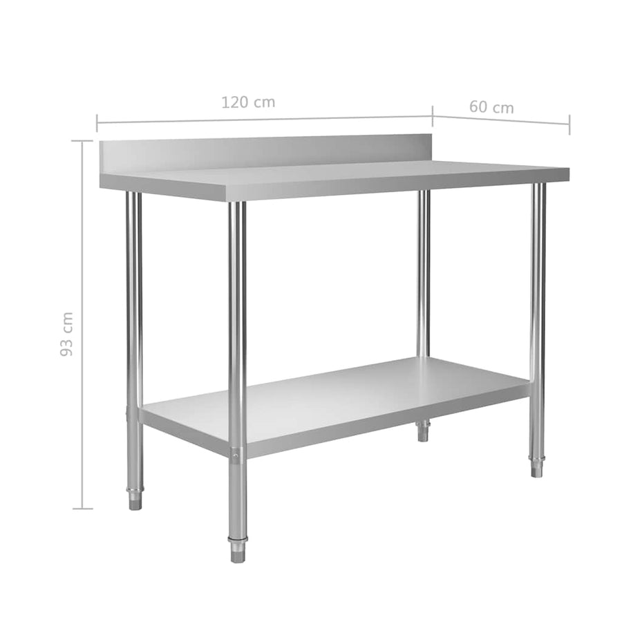 Kitchen Work Table with Backsplash 120x60x93 cm Stainless Steel