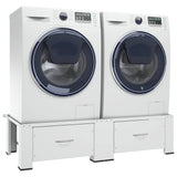 Double Washing and Drying Machine Pedestal with Drawers White - Front View