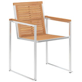 Garden Chairs 2 pcs Solid Teak Wood and Stainless Steel - Front View