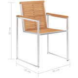 Garden Chairs 2 pcs Solid Teak Wood and Stainless Steel - Low Angle