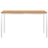 Garden Dining Table 140x80x75 cm Solid Teak Wood and Stainless Steel - Front View