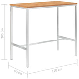 Bar Table 120x60x105 cm Solid Teak Wood and Stainless Steel - Low Angle