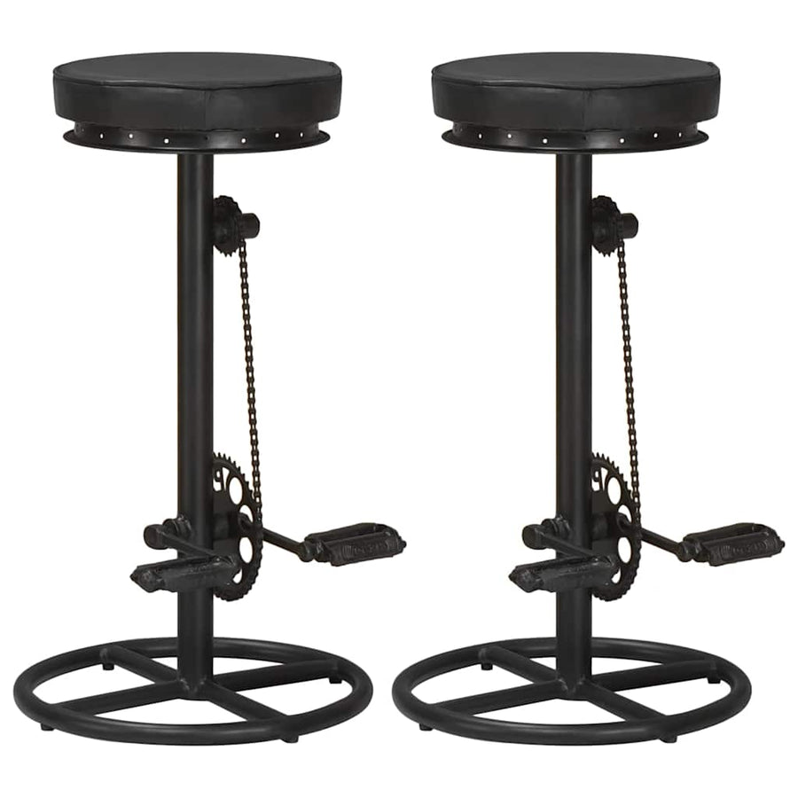 Bar Stools 2 pcs Black Real Goat Leather