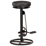 Bar Stools 2 pcs Black Real Goat Leather - Front View