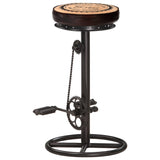 Bar Stools with Canvas Print 2 pcs Black and Brown Real Leather - Front View