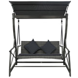 3-seater Garden Swing Bench with Canopy Poly Rattan Grey - Front View