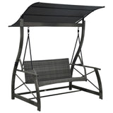3-seater Garden Swing Bench with Canopy Poly Rattan Grey - Side View