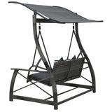 3-seater Garden Swing Bench with Canopy Poly Rattan Grey - 45-Degree Angle