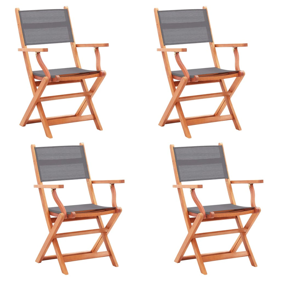 Folding Chairs 4 pcs Grey Solid Eucalyptus Wood and Textilene