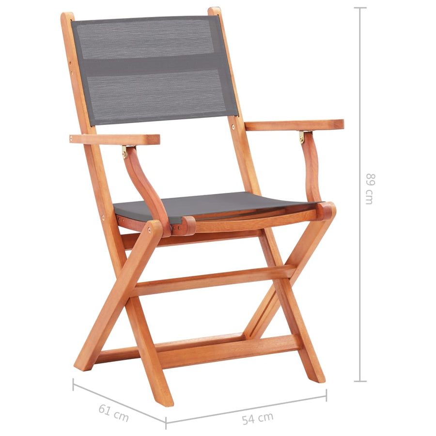 Folding Chairs 4 pcs Grey Solid Eucalyptus Wood and Textilene