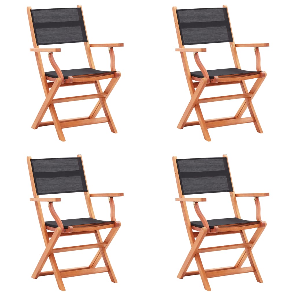 Folding Garden Chairs 4 pcs Black Solid Eucalyptus Wood and Textilene