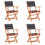 Folding Garden Chairs 4 pcs Black Solid Eucalyptus Wood and Textilene