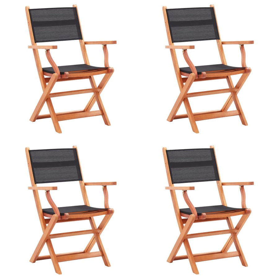 Folding Chairs 4 pcs Black Solid Eucalyptus Wood and Textilene
