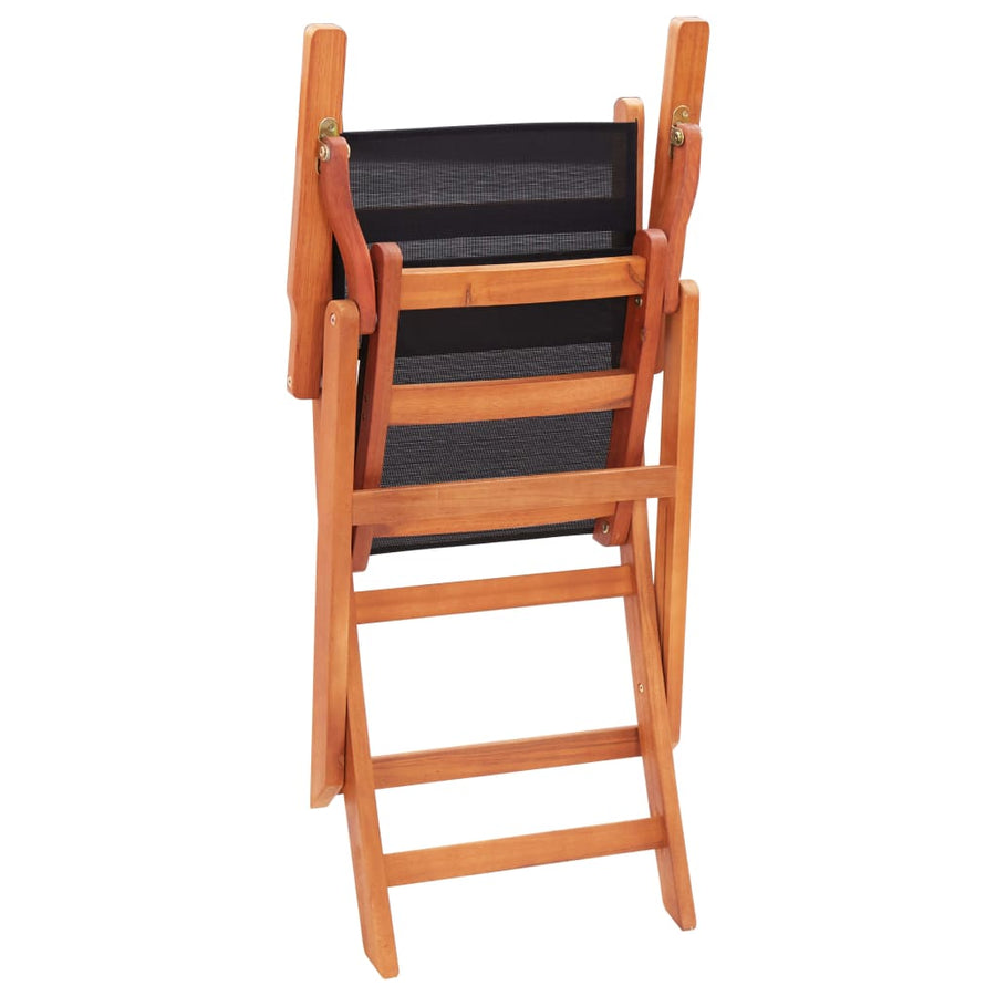 Folding Chairs 4 pcs Black Solid Eucalyptus Wood and Textilene