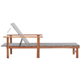 Sun Lounger Poly Rattan and Solid Acacia Wood Grey - 45-Degree Angle