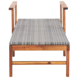 Sun Lounger Poly Rattan and Solid Acacia Wood Grey - Rear View