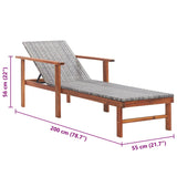 Sun Lounger Poly Rattan and Solid Acacia Wood Grey - Extra Image