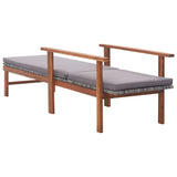 Sun Lounger with Cushion Poly Rattan and Solid Acacia Wood Grey - 45-Degree Angle