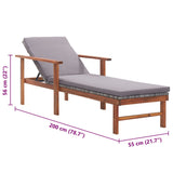 Sun Lounger with Cushion Poly Rattan and Solid Acacia Wood Grey - Extra Image