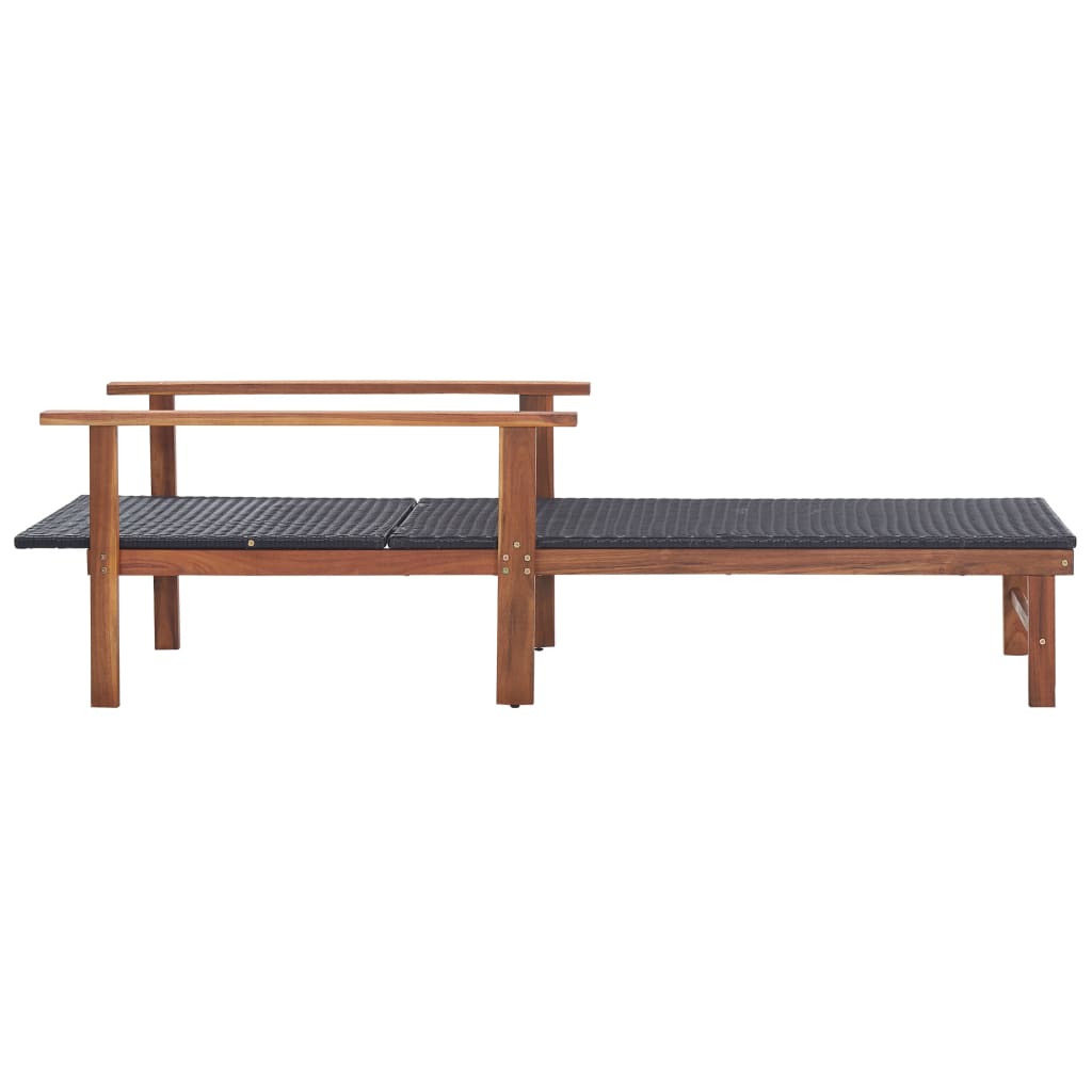 Sun Lounger Poly Rattan And Solid Acacia Wood Black