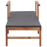 Sun Lounger Poly Rattan and Solid Acacia Wood Black