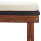 Sun Lounger with Cushion Poly Rattan and Solid Acacia Wood Black - Extra Image