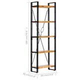 5-Tier Bookcase 60x30x180 cm Solid Mango Wood - Rear View