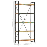 5-Tier Bookcase 90x30x180 cm Solid Reclaimed Wood - Rear View