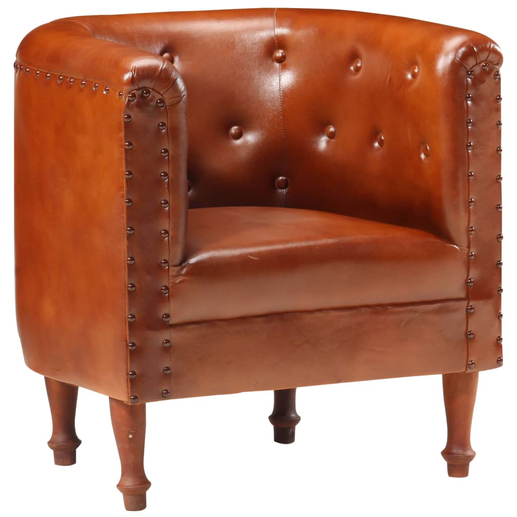 Tub Chair Brown Real Leather