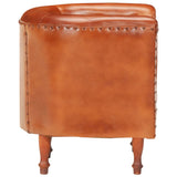 Tub Chair Brown Real Leather - Side View