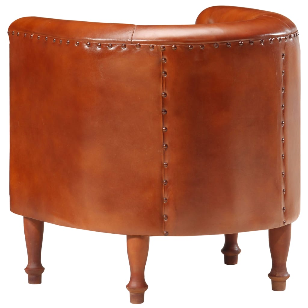 Tub Chair Brown Real Leather