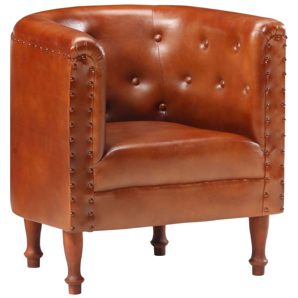 Tub Chair Brown Real Leather