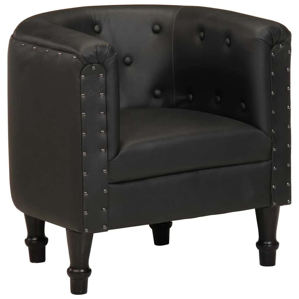Tub Chair Black Real Leather